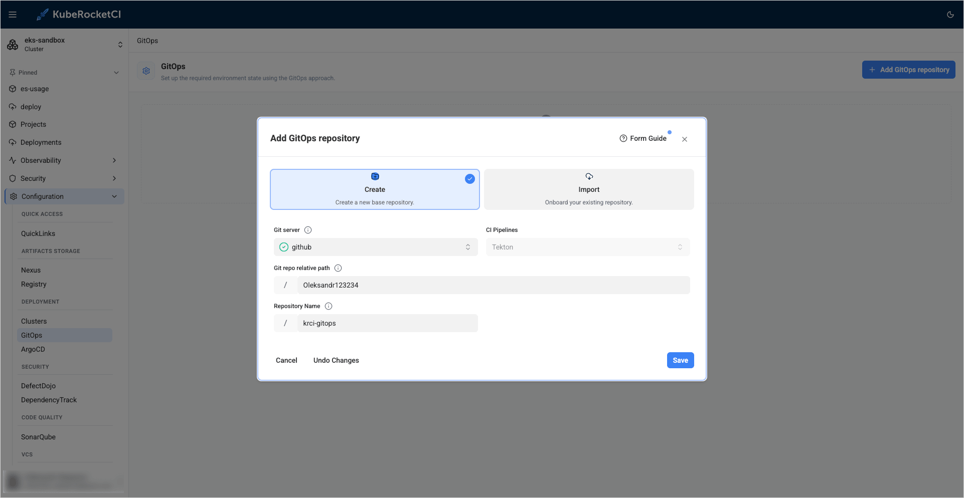 GitOps tab