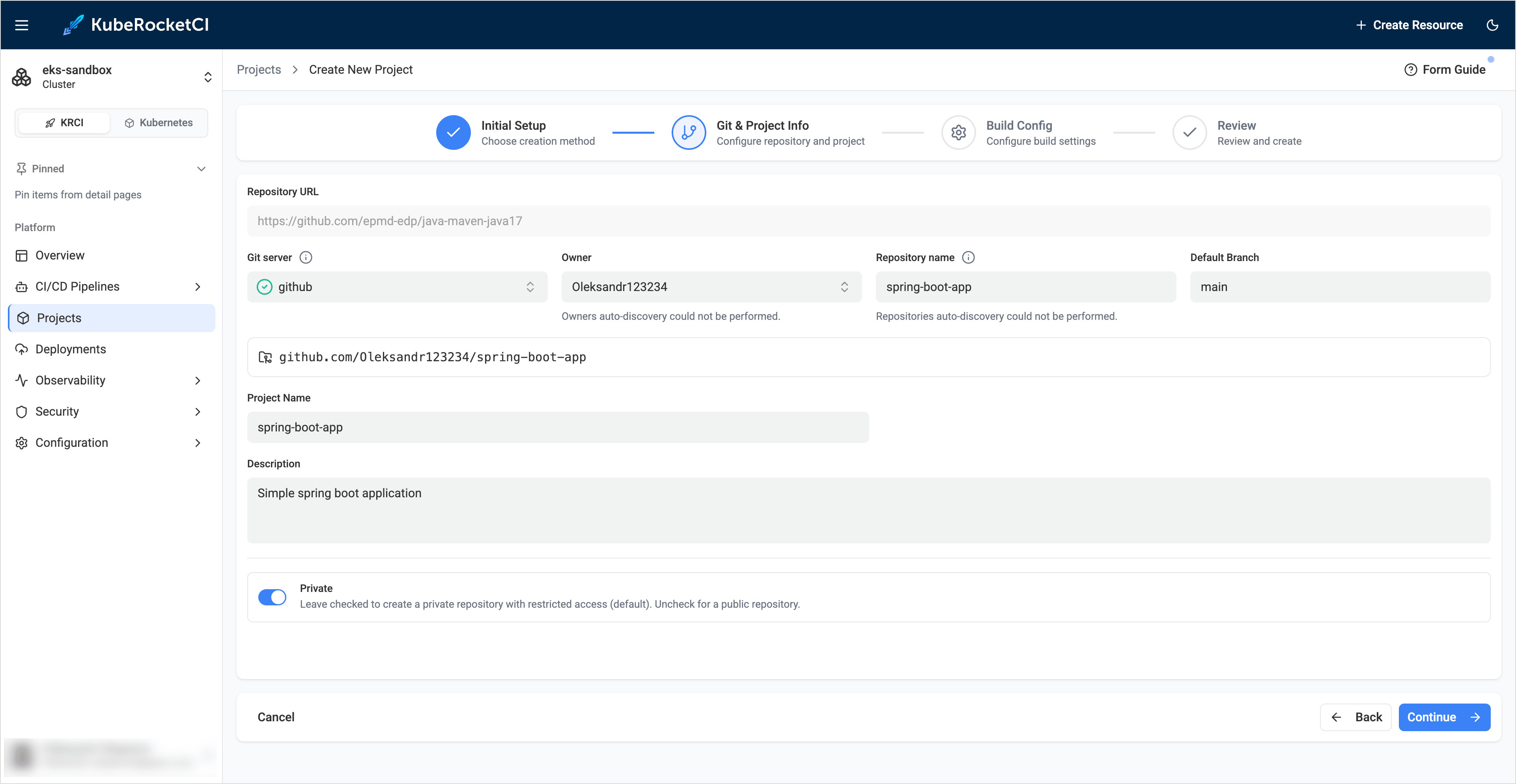 Application creation