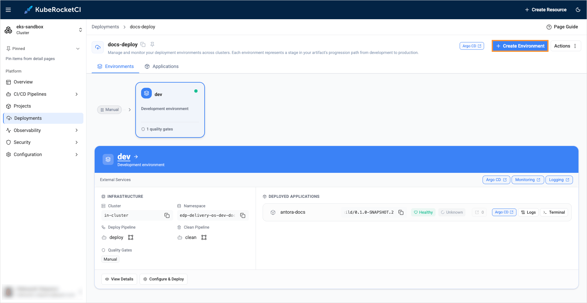 Create environment button Create environment button"