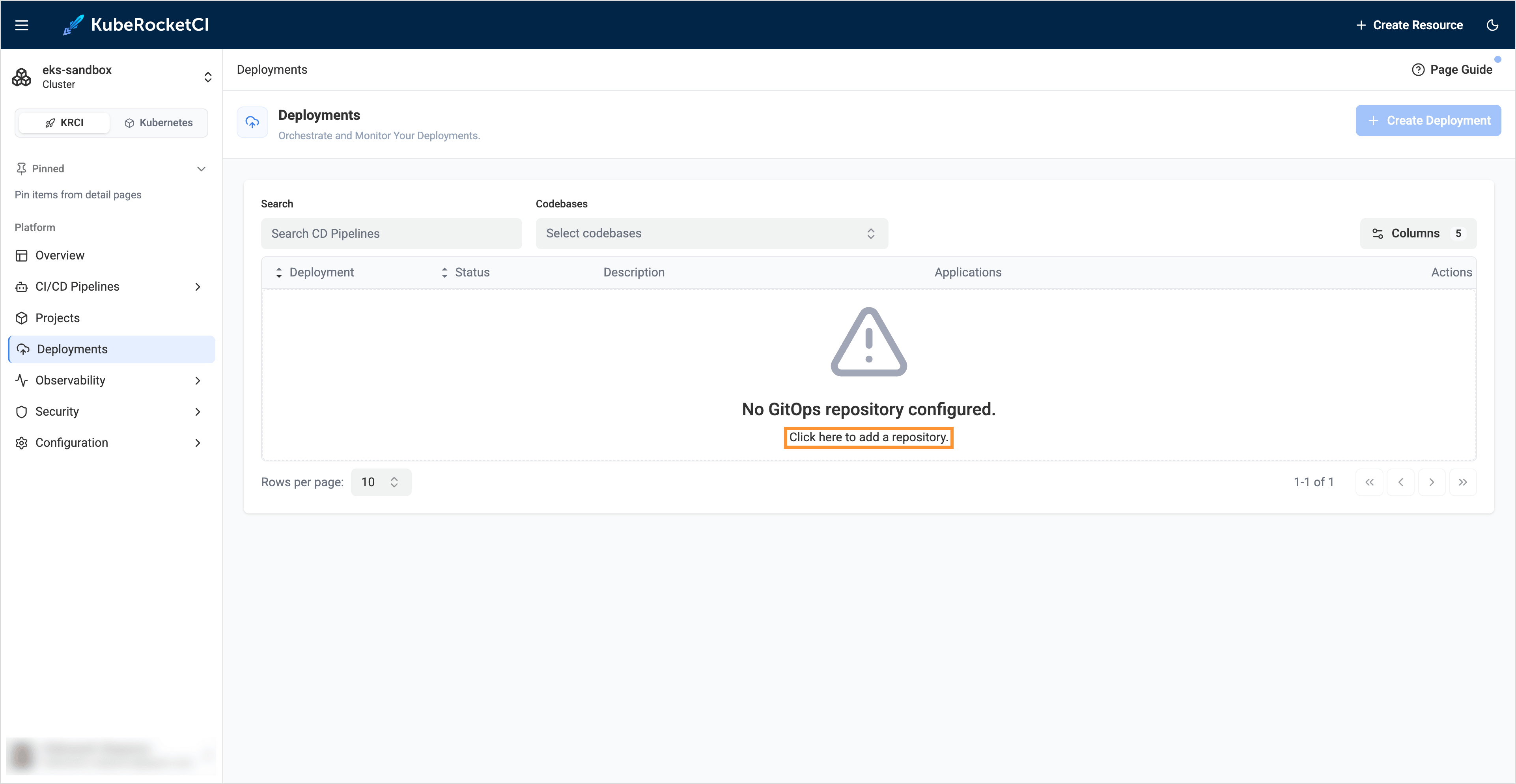 Deployments tab
