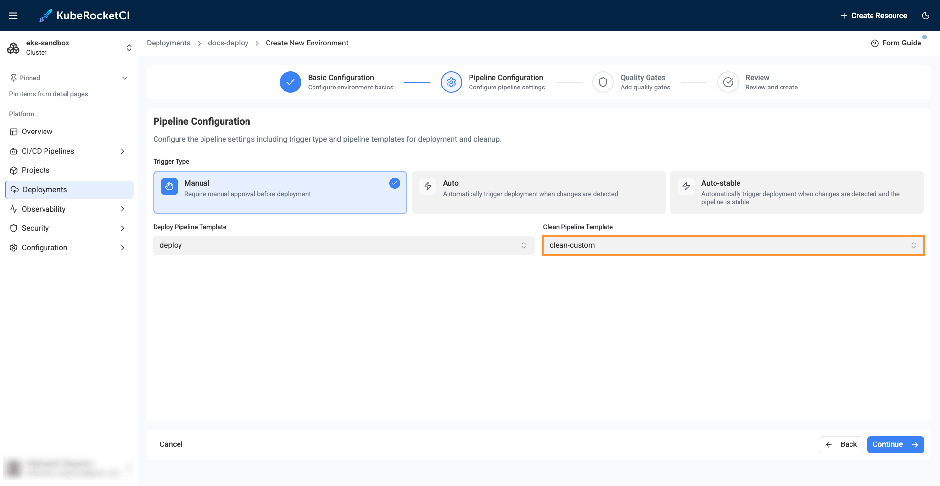 Select custom clean pipeline Select custom clean pipeline