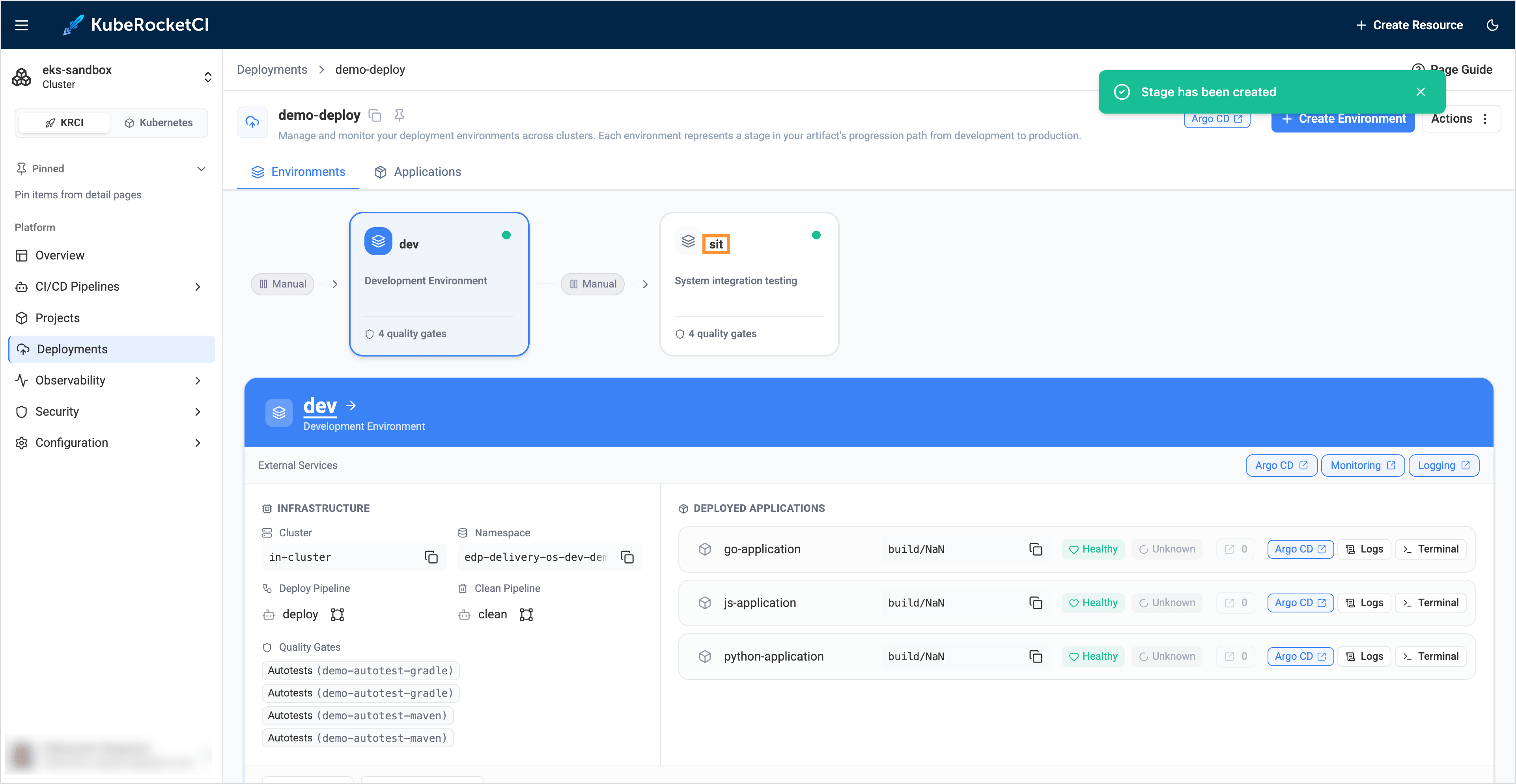Deploy applications