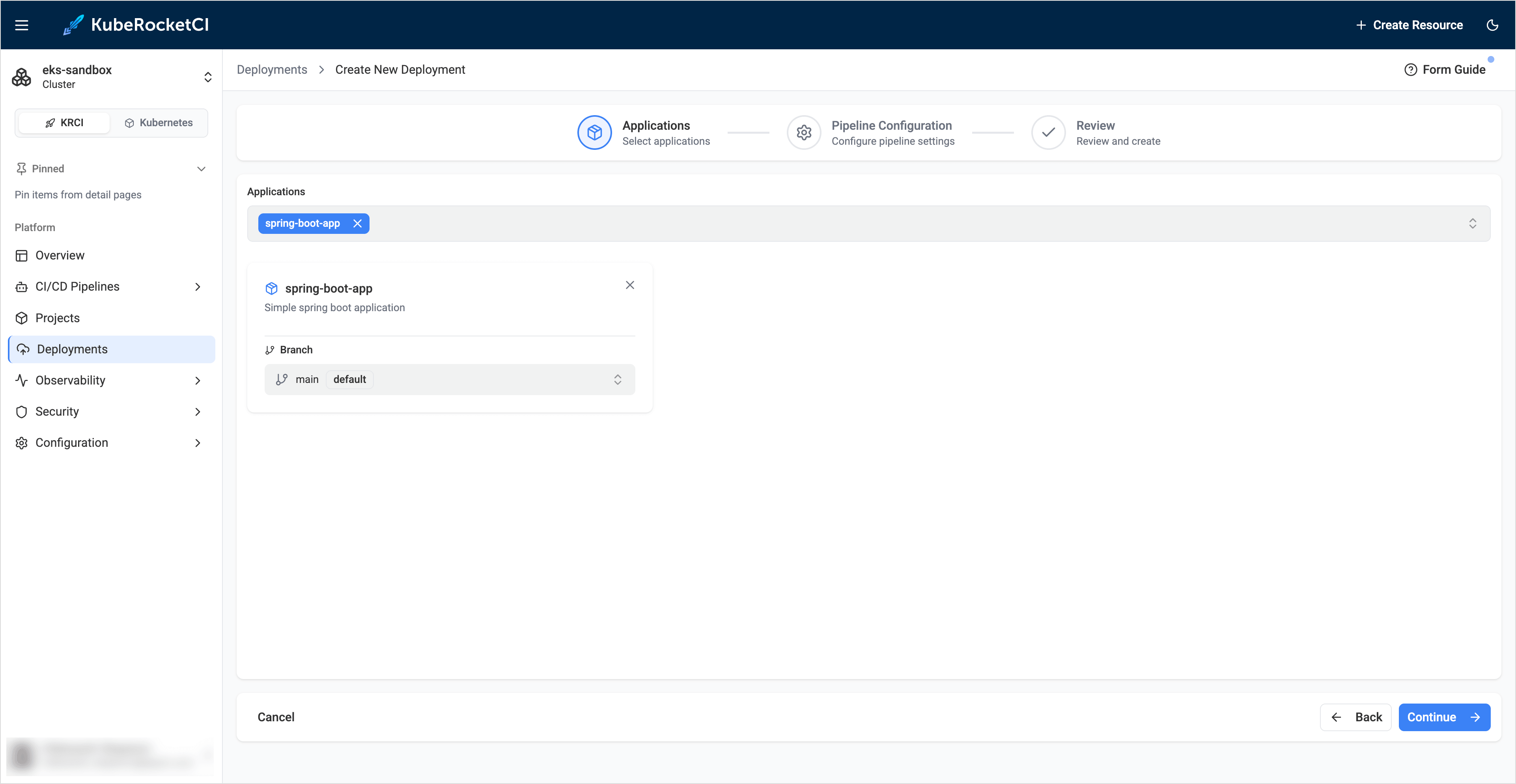 Applications tab