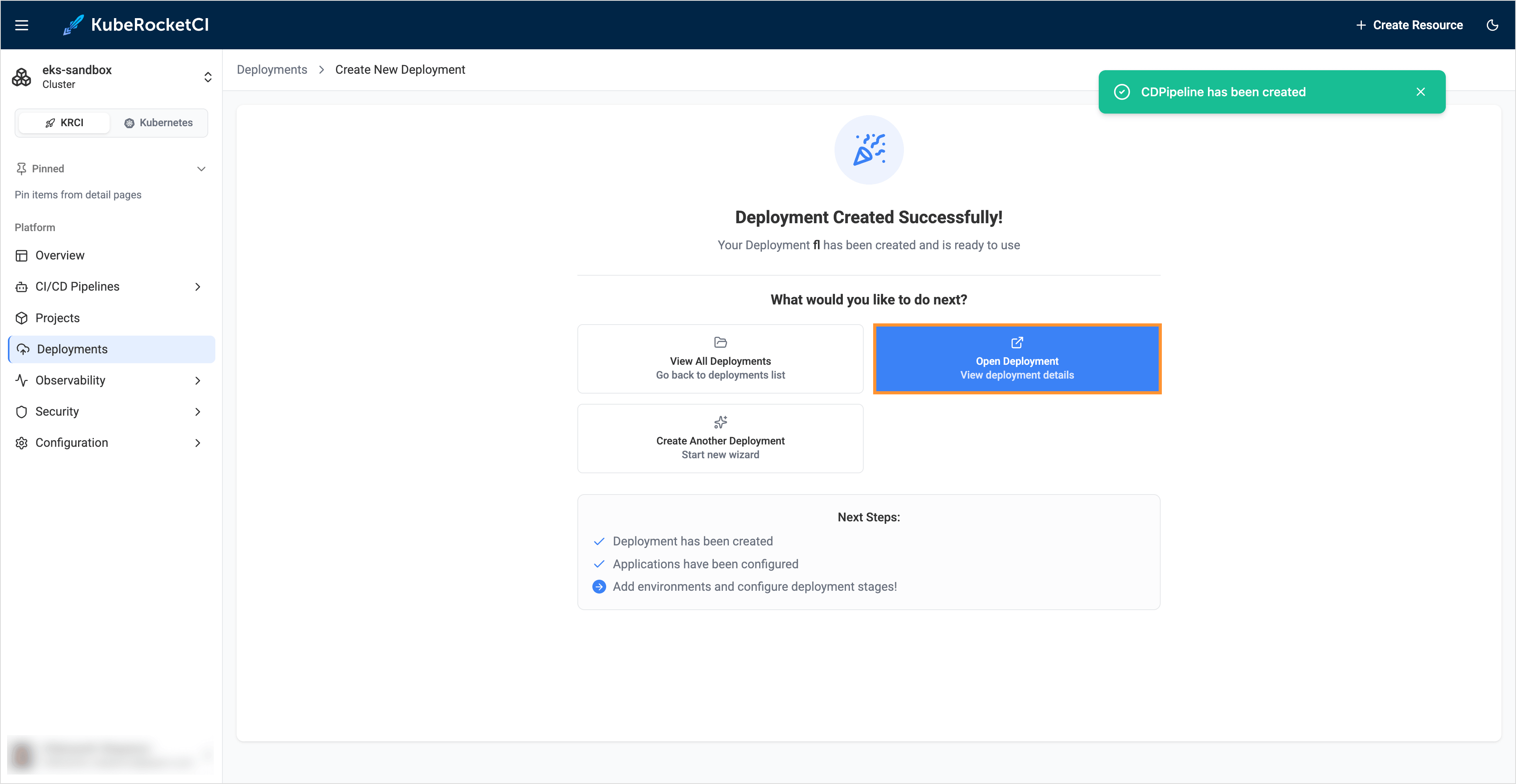 Deployment created
