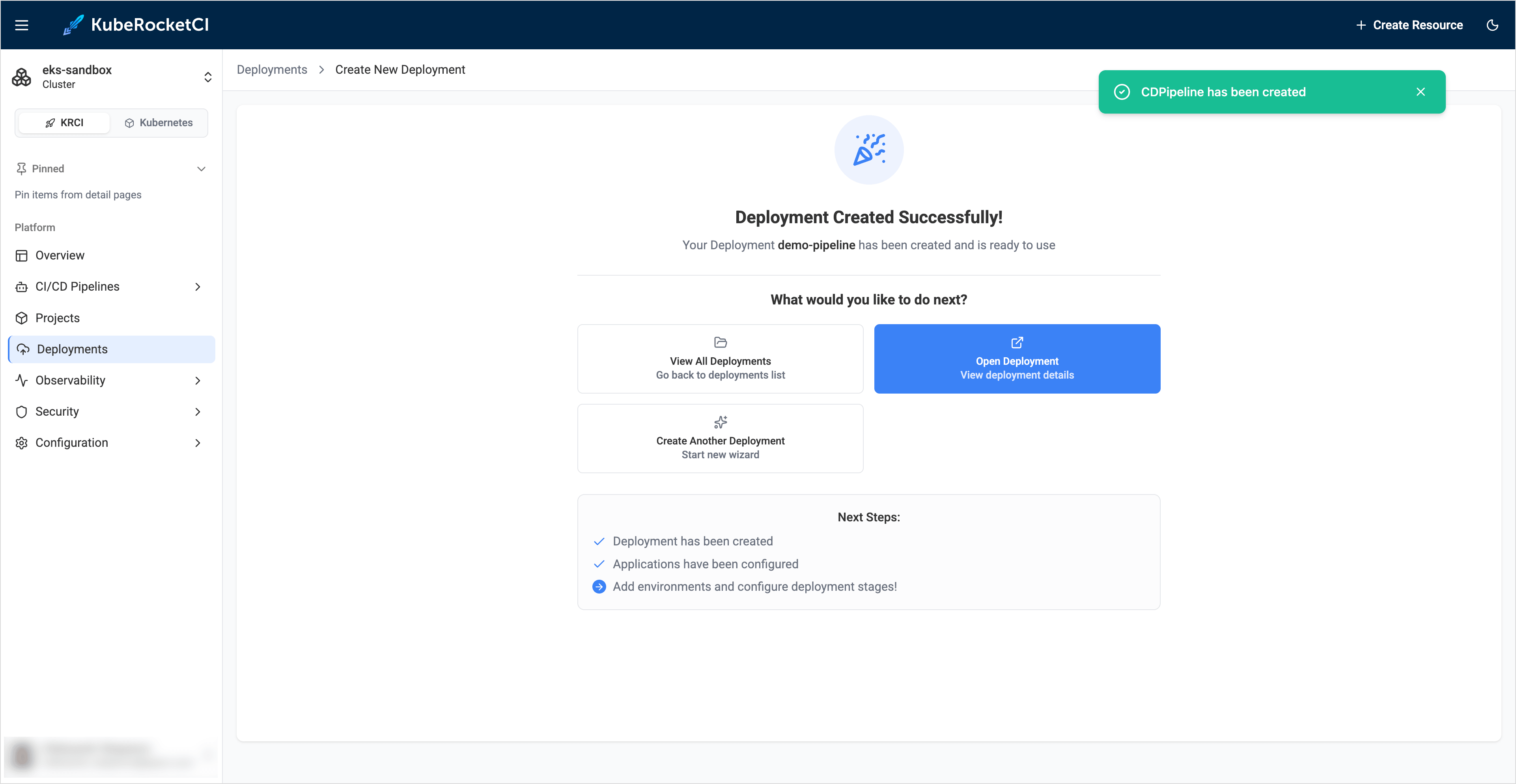 Deployment created