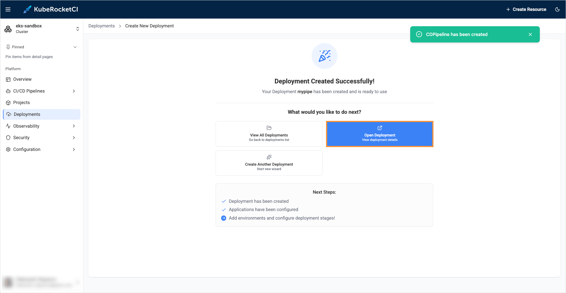 Deployment created