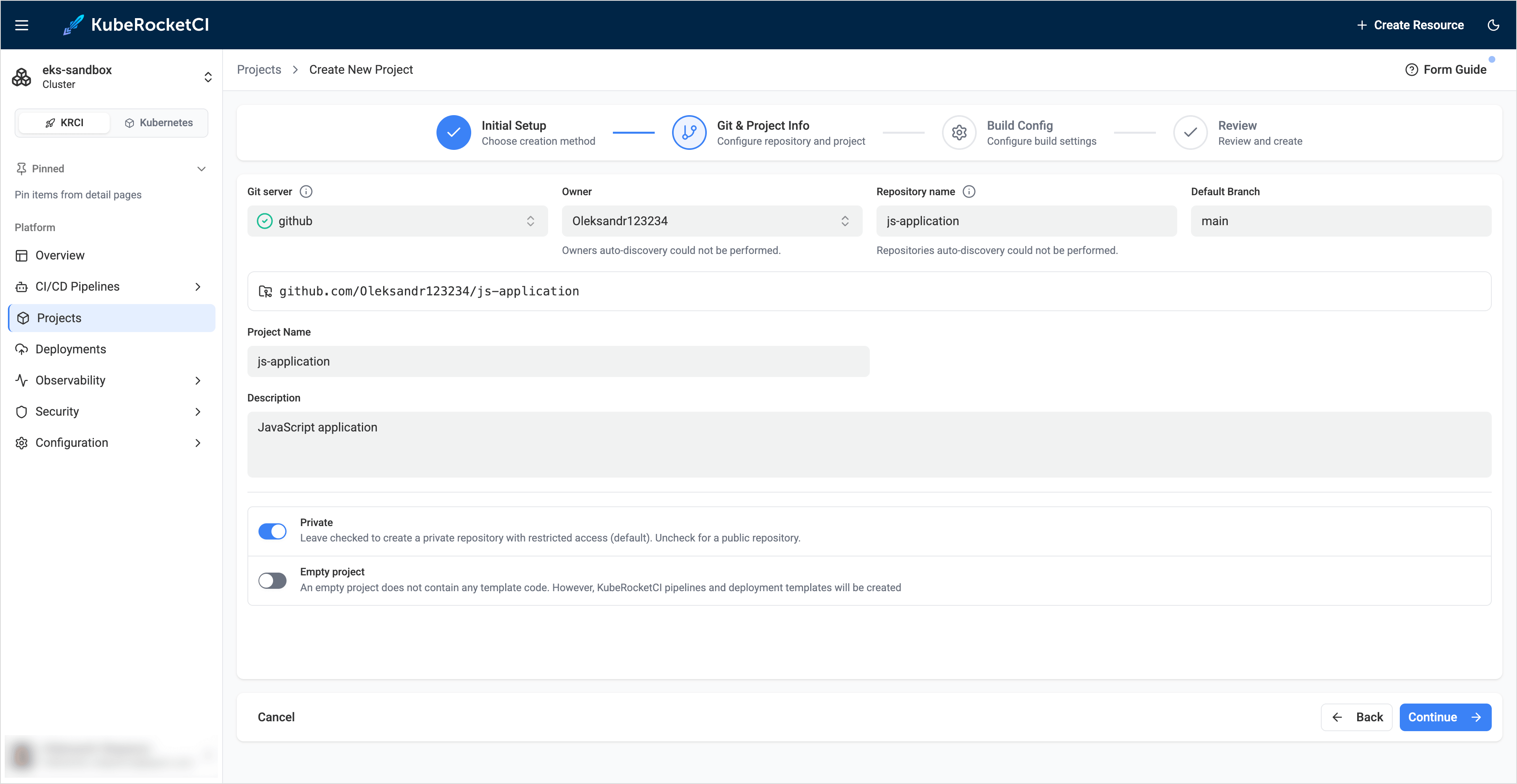 Codebase info tab