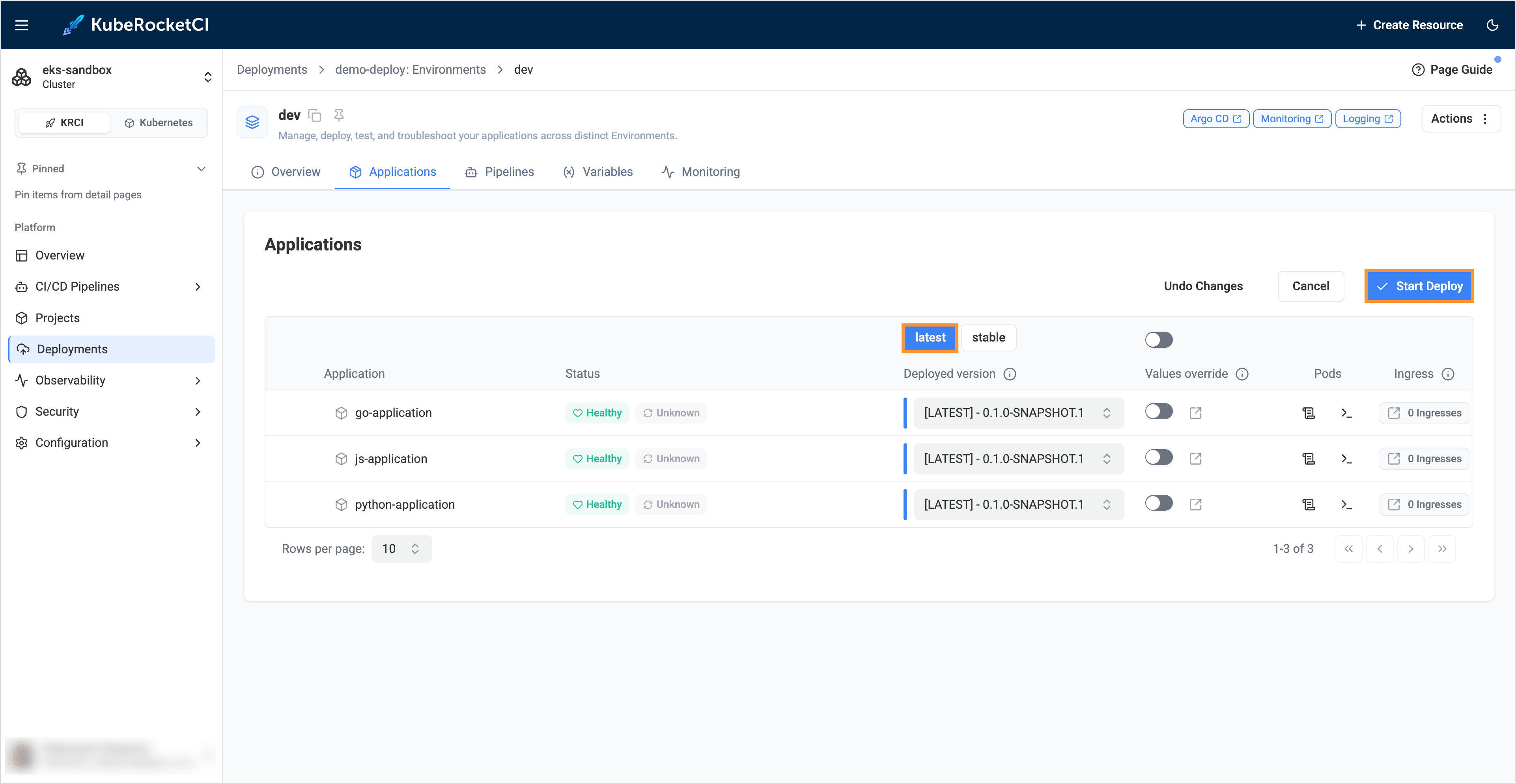 Run deploy pipeline