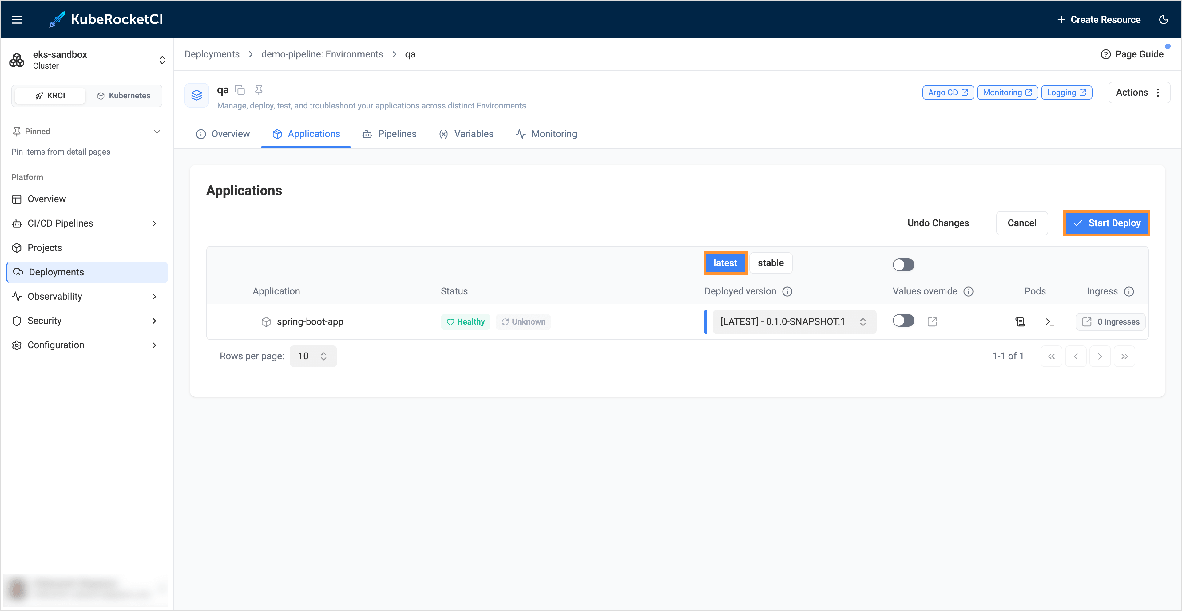 Deploy application
