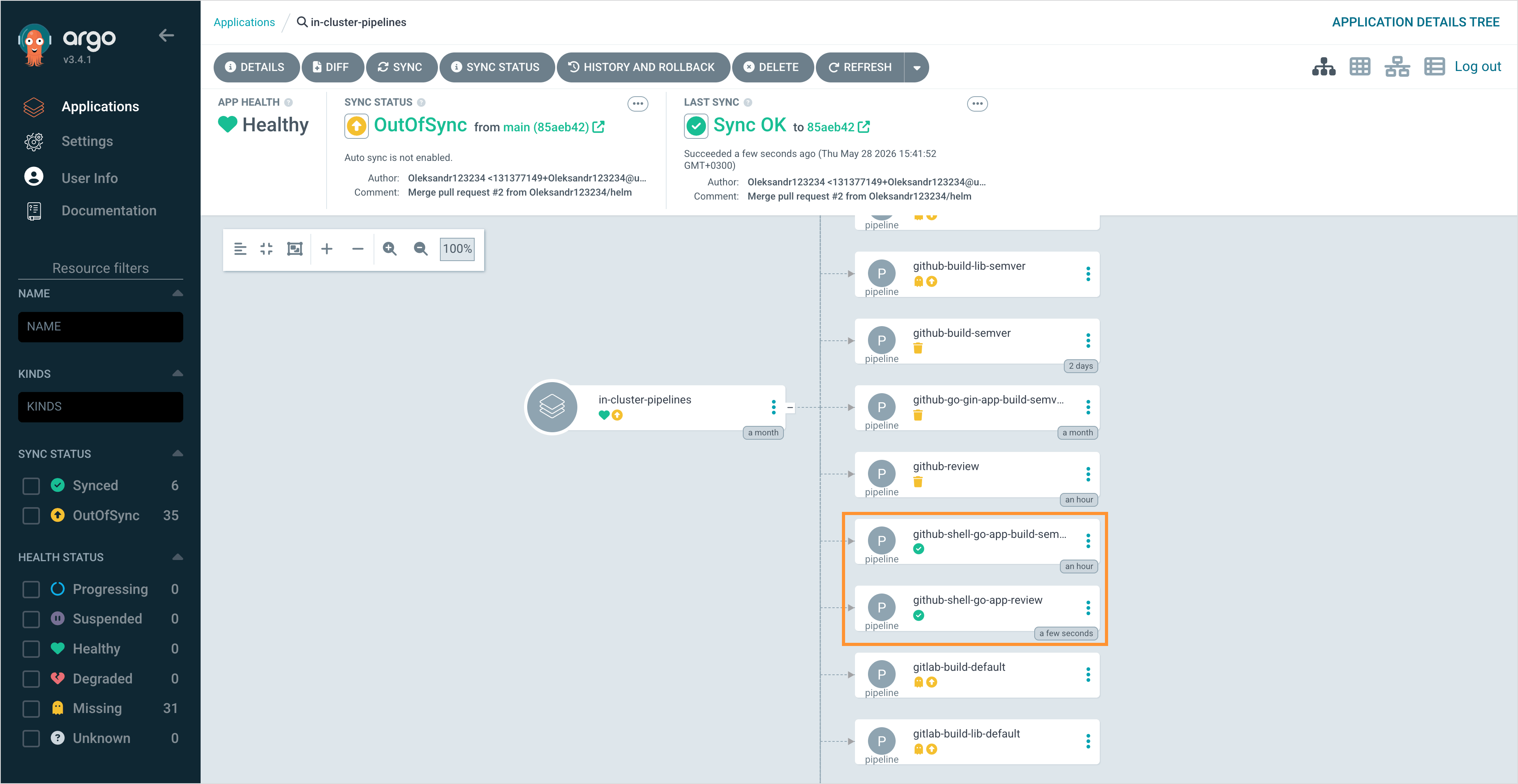 Synced pipelines