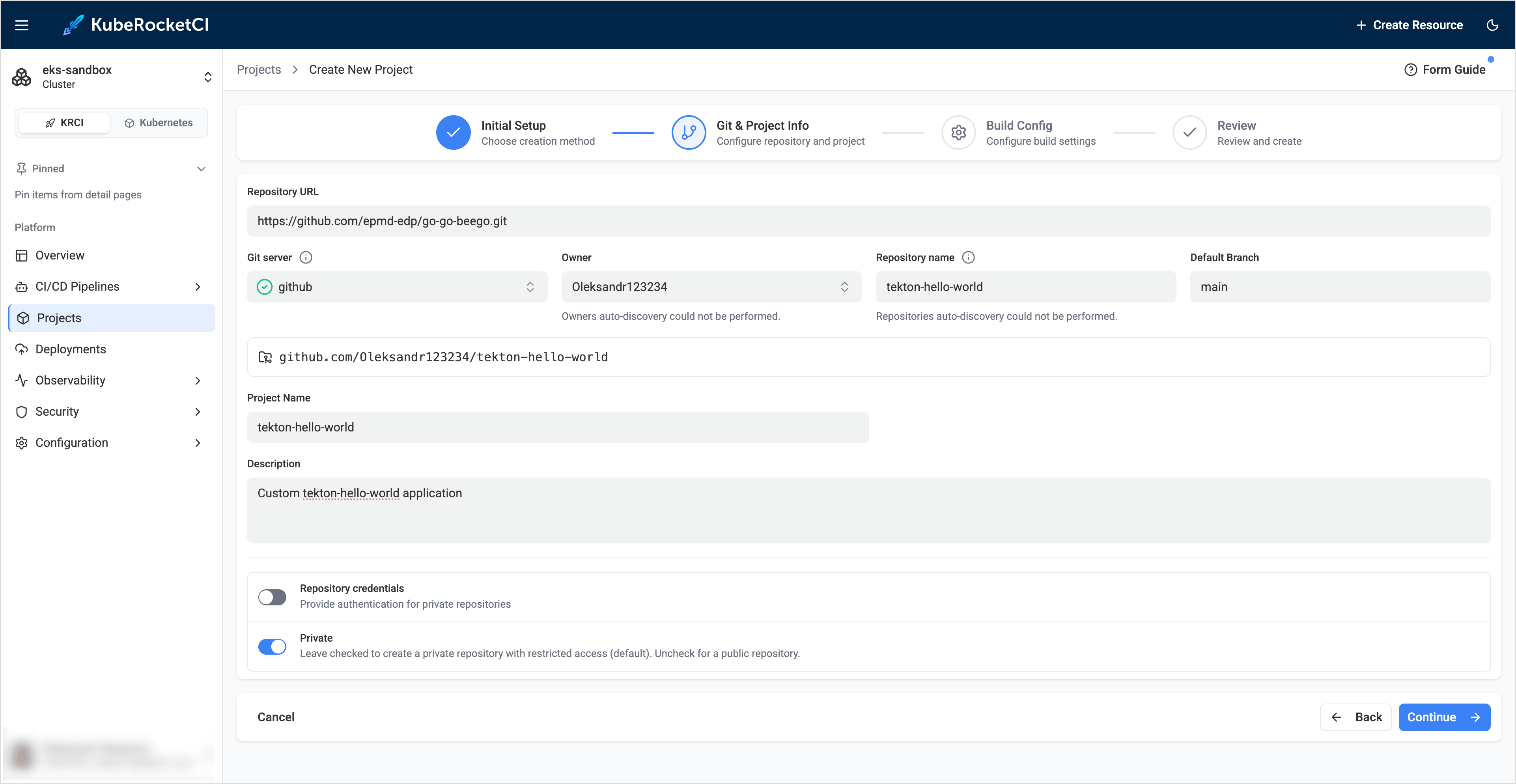 Git &amp; project info